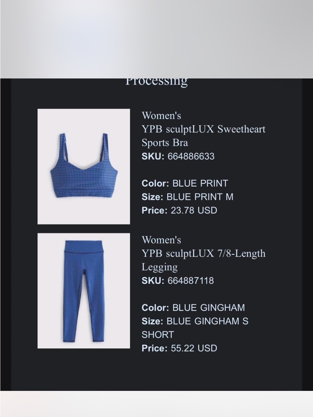 Abercrombie blue gingham matching workout set